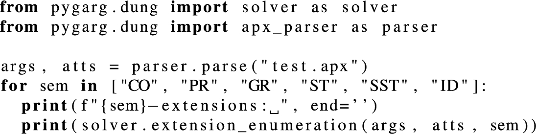 Enumerating extensions with pygarg imported in one’s own code.