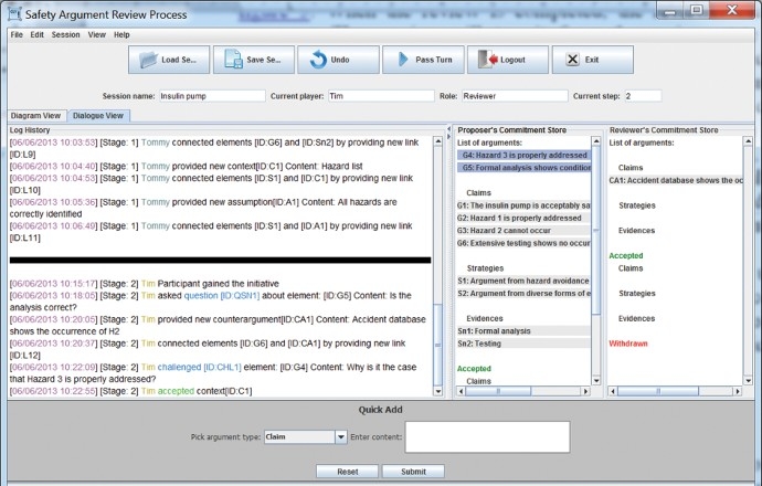 An example dialogue view of the system interface.