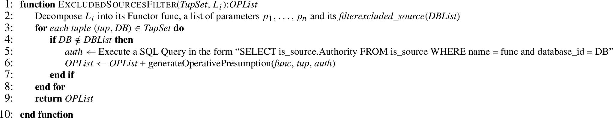 Excluded sources filter function
