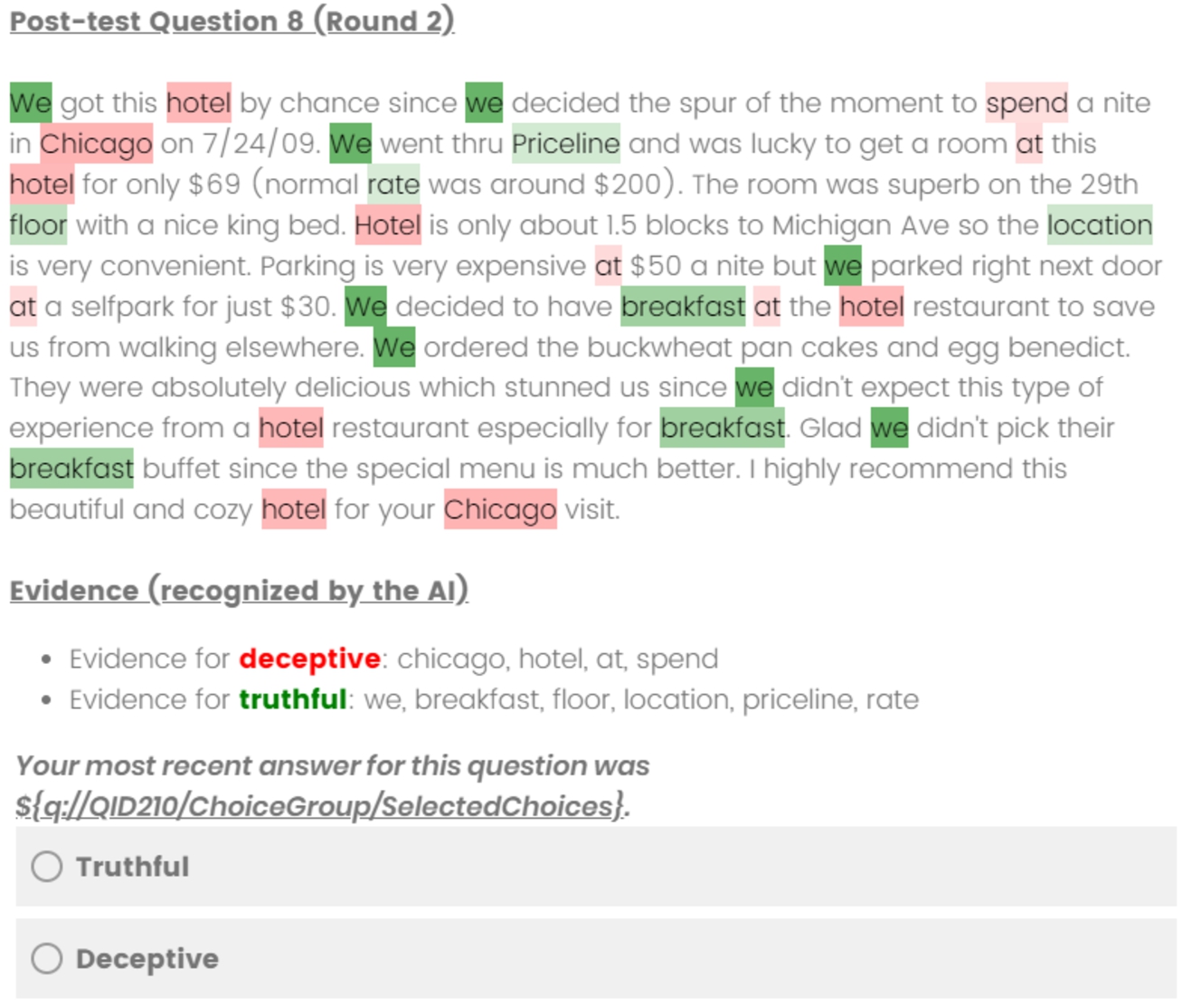 Example of a post-test question with real-time assistance using an SVM explanation.