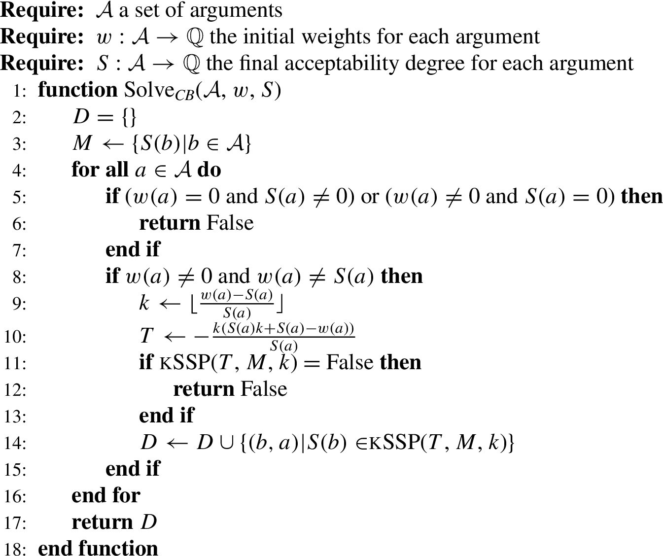 Procedure to solve DECcCB. kSSP (lines 11, 14) calls a subset-sum solver which returns k elements of M which sum up to T