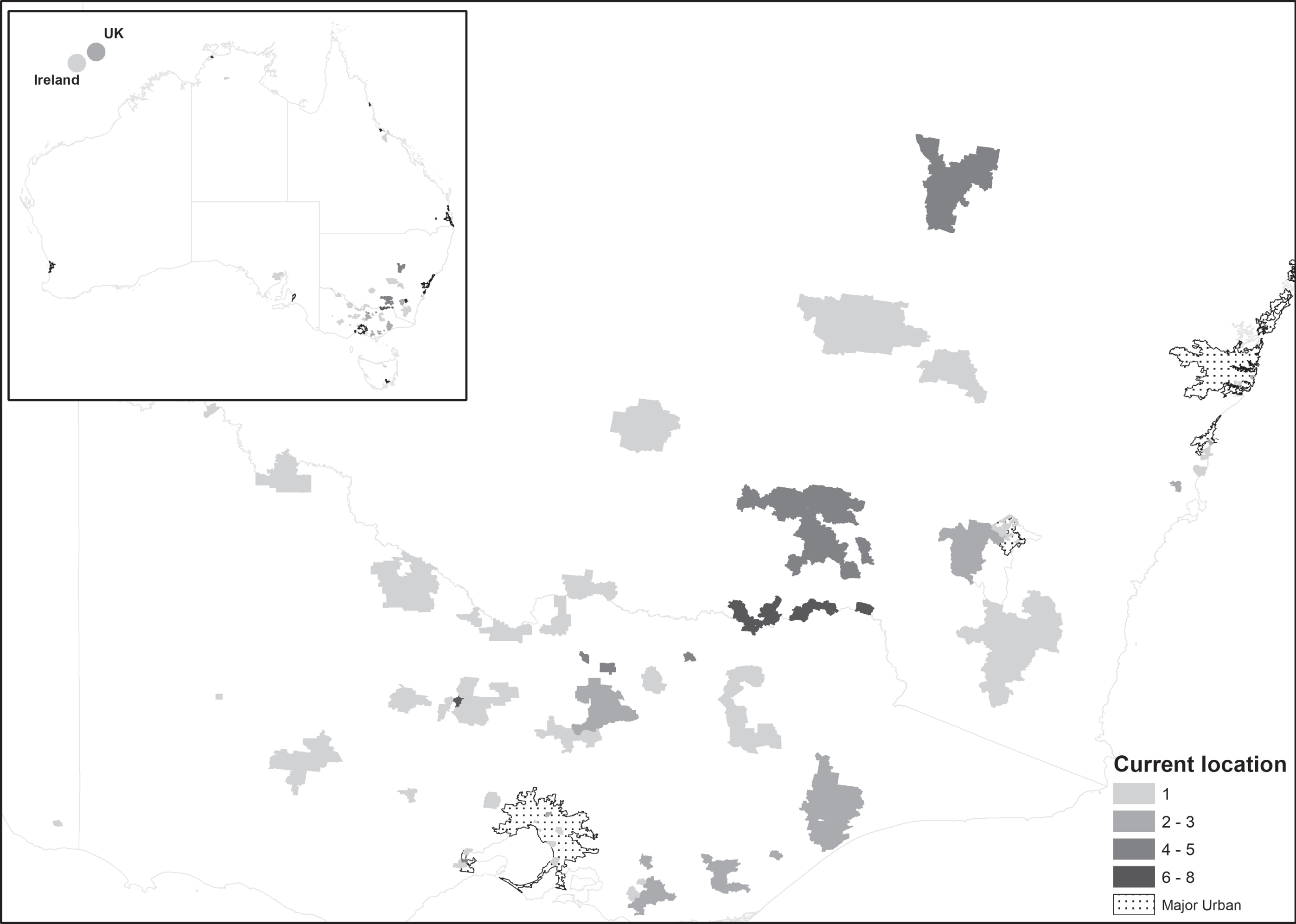 Geographical distribution of graduates from the rural course across Australia.