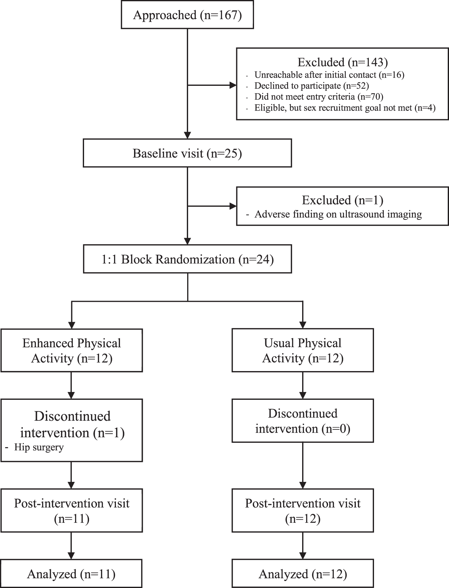 Flowchart of study design and recruitment. The final sample of participants whose data is to be analyzed was obtained after a thorough screening process; one participant had to discontinue the intervention after randomization.