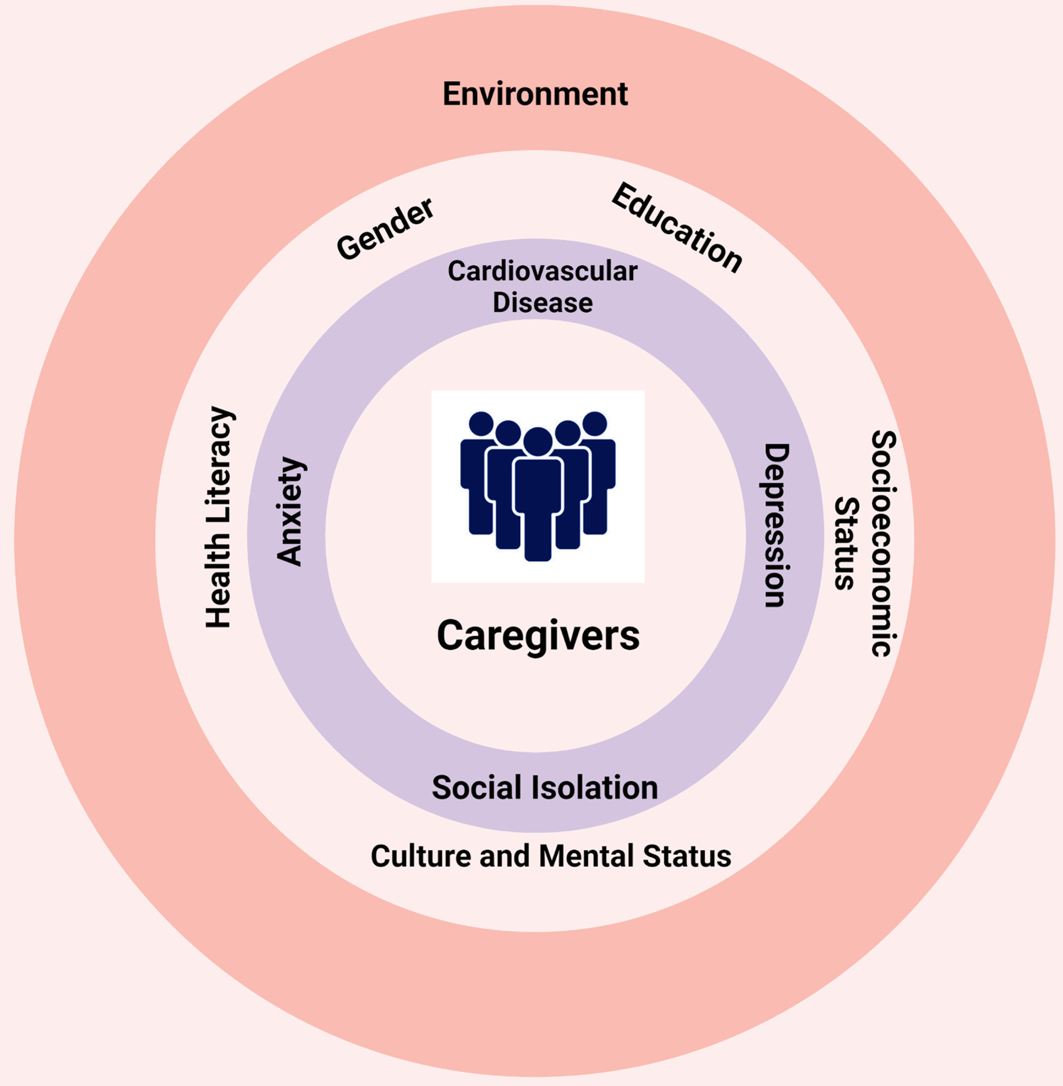 Influence of different factors on caregiving. Many environmental, cultural, and socioeconomic factors influence the overall well-being of family caregivers.