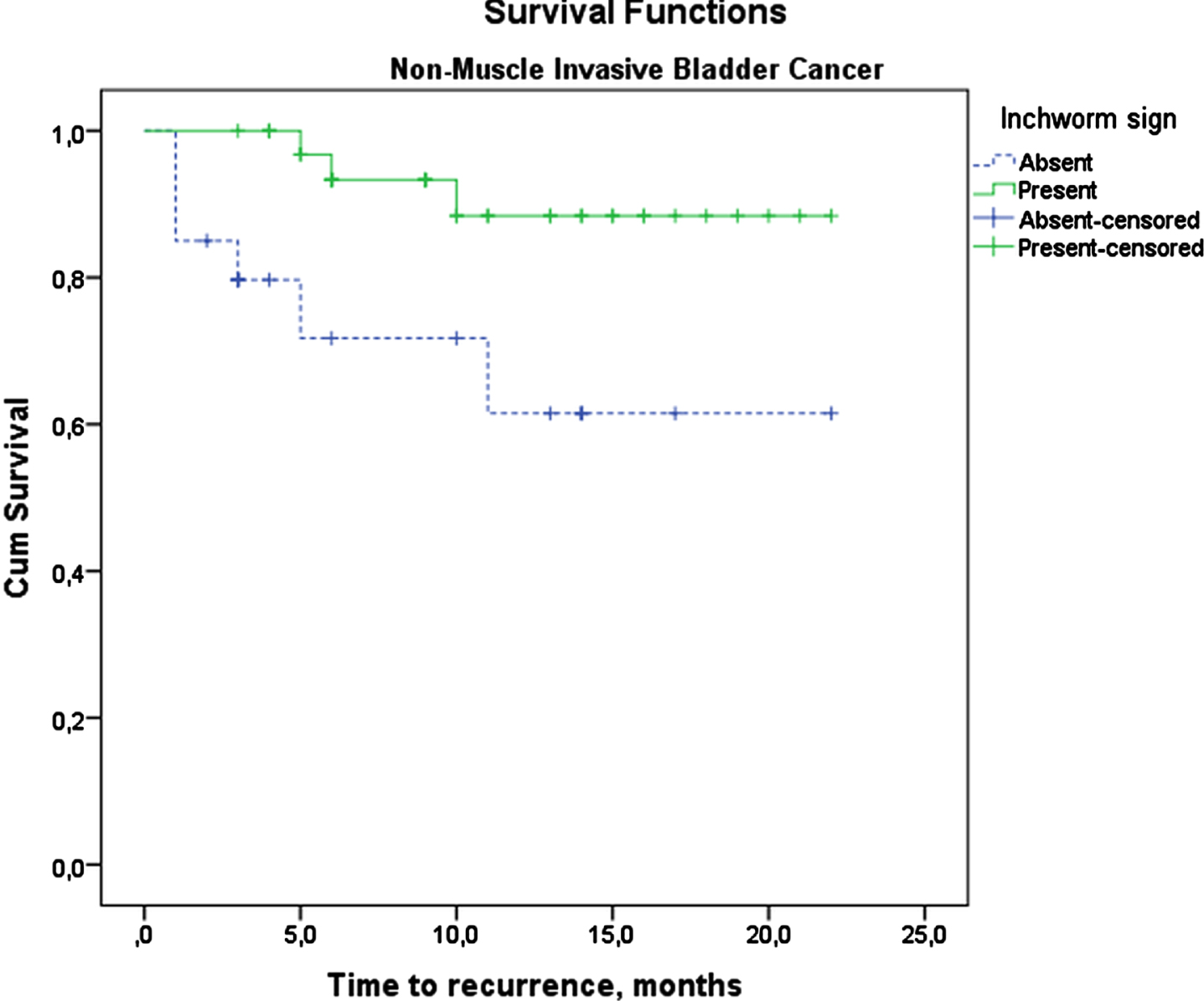 Recurrence-free Kaplan-Meier Survival Analysis of Non-Muscle Invasive Bladder Cancer patients.