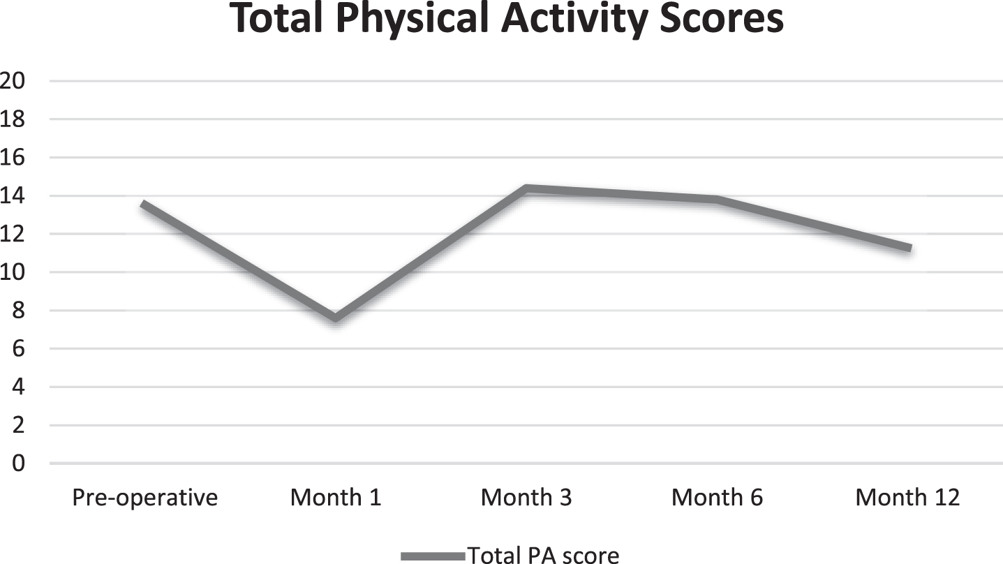 Total Physical activity scores over time (p < .001).