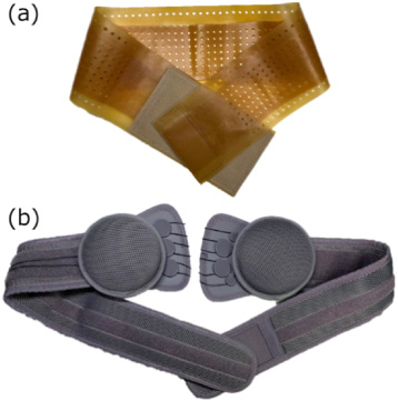 (a) Sample of the pelvic rubber belt and (b) padded pelvic belt used in this study.