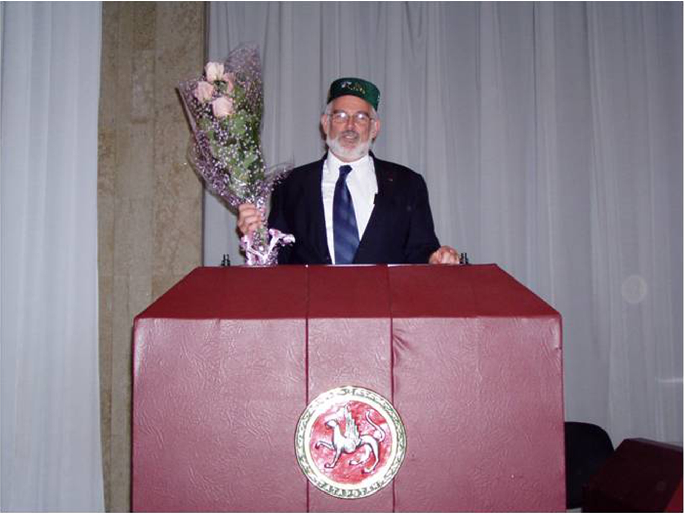 Lawrence Berliner at the Zavoisky Award ceremony in Kazan, the capital of Tatarstan which sponsored the event. This annual Prize ceremony commemorates the contributions made by Yevgeny Zavoisky, from Kazan State University, who is regarded as the father of ESR. Photograph provided by Lawrence Berliner.