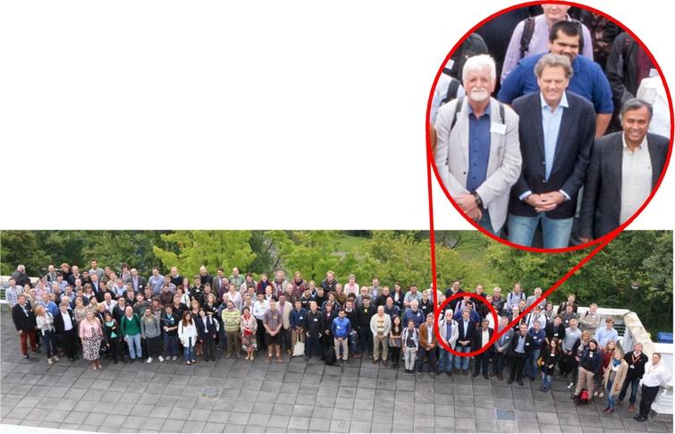 Conference photograph (ECSBM 2015 – September 9th, 2015, Bochum, Germany). The caption shows the authors together with Life Time Achievement Award recipient Prof. Werner Mäntele.