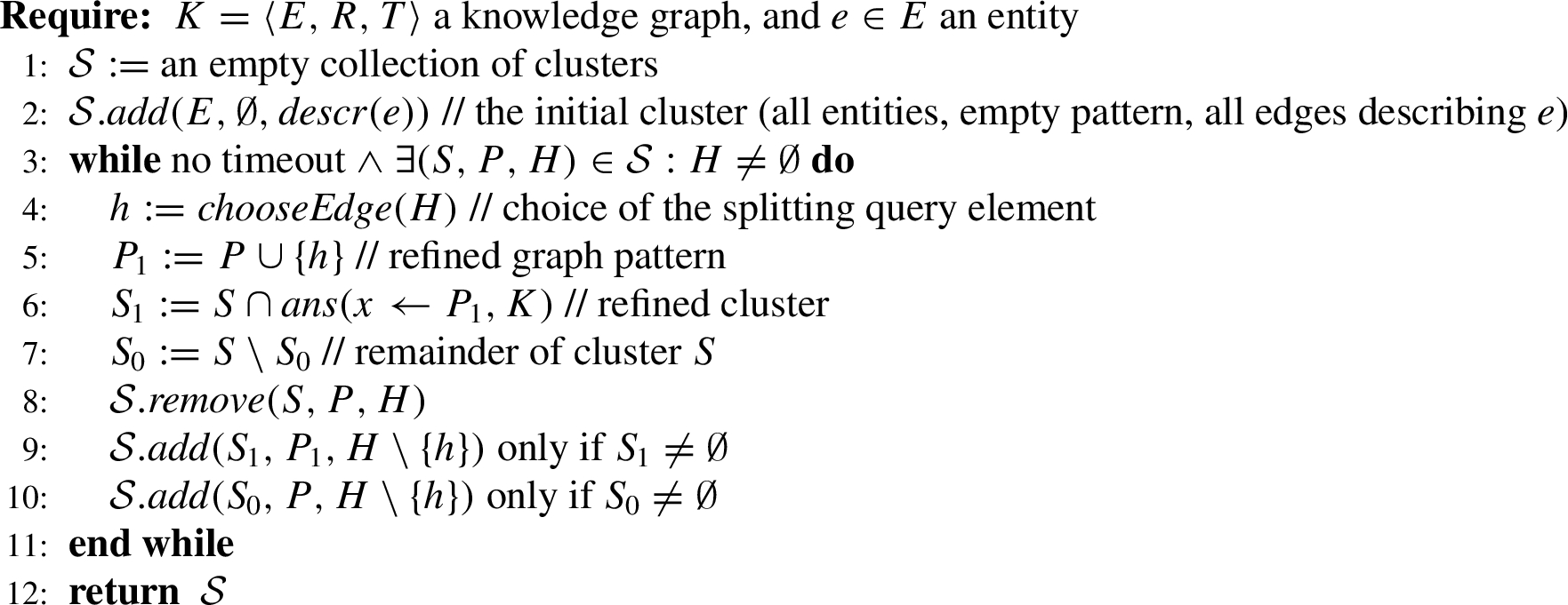 Partitioning algorithm for entity e in knowledge graph K