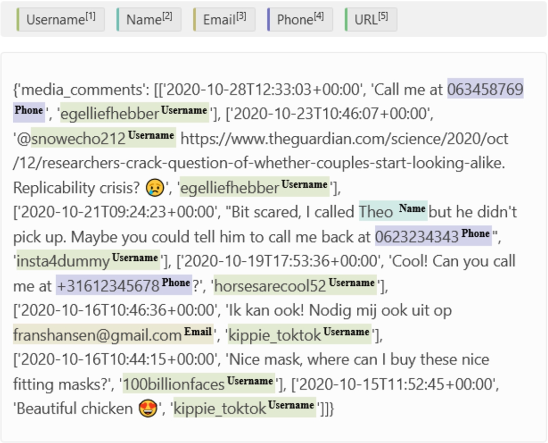 An example of how labeling a comments.json file would look like in Label-Studio.