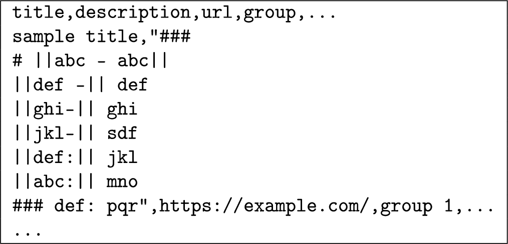 Messy CSV file preview.