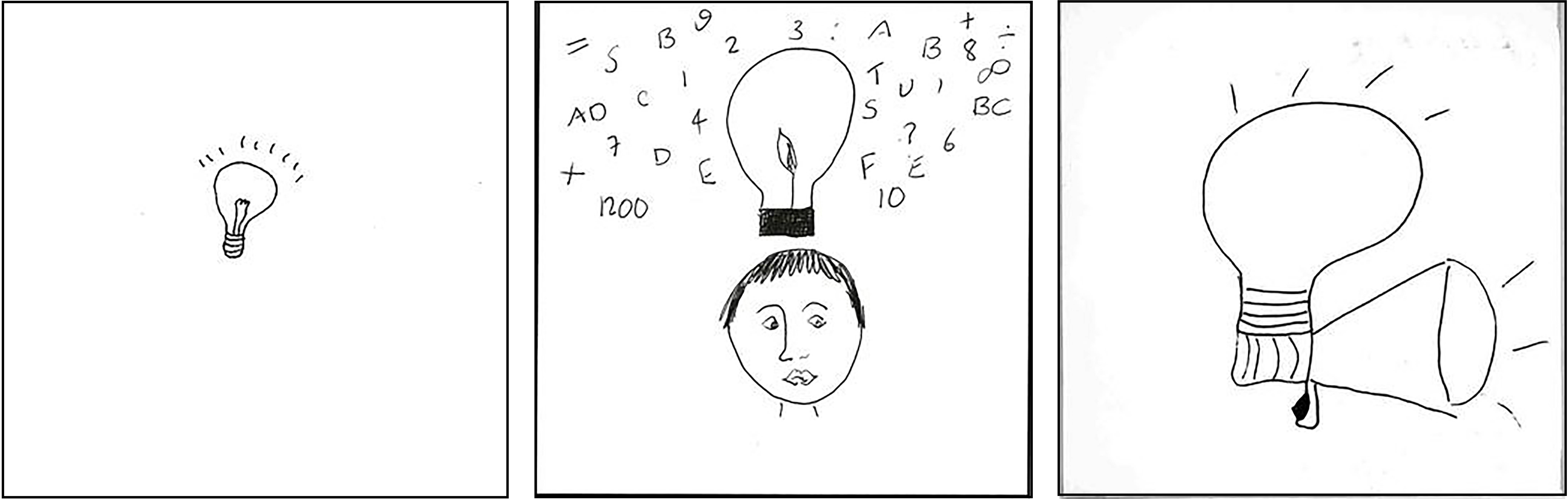 Many pictorial metaphors appeared in the iSquare study of information. One of the most common source domains was the light bulb. Other popular source domains were: earth, web, tree, light bulb, box, cloud, and fishing/mining [25]. Examples of the pictorial metaphor of light bulb are shown above.