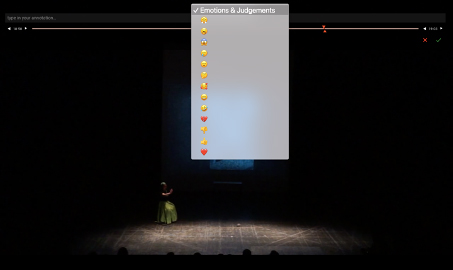 View of the application used in performance mode: the emoticon set for declaring emotions and simple judgements and the free annotation.