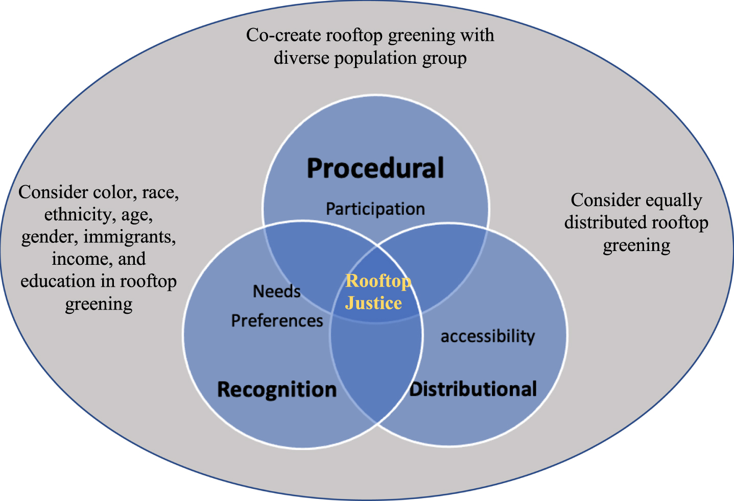 Conceptualizing rooftop provision justice through recognition, distribution, and procedure (RDP) analysis.