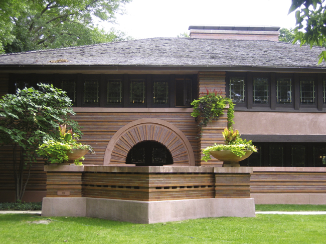 Building at Oak Park by Frank Lloyd Wright.