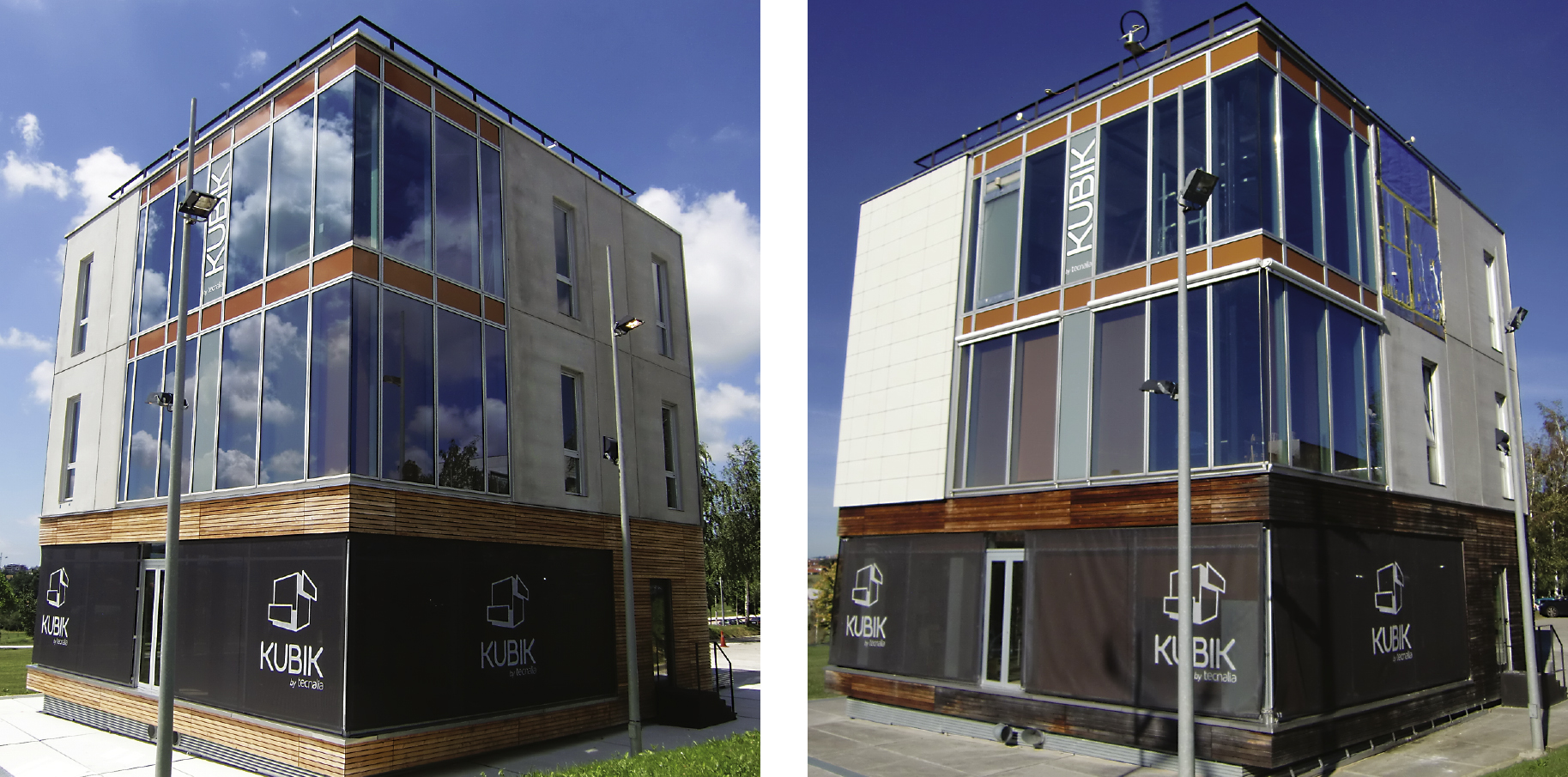 Left: South view of Kubik in 2010; right: in 2014, with several facade changes in between.