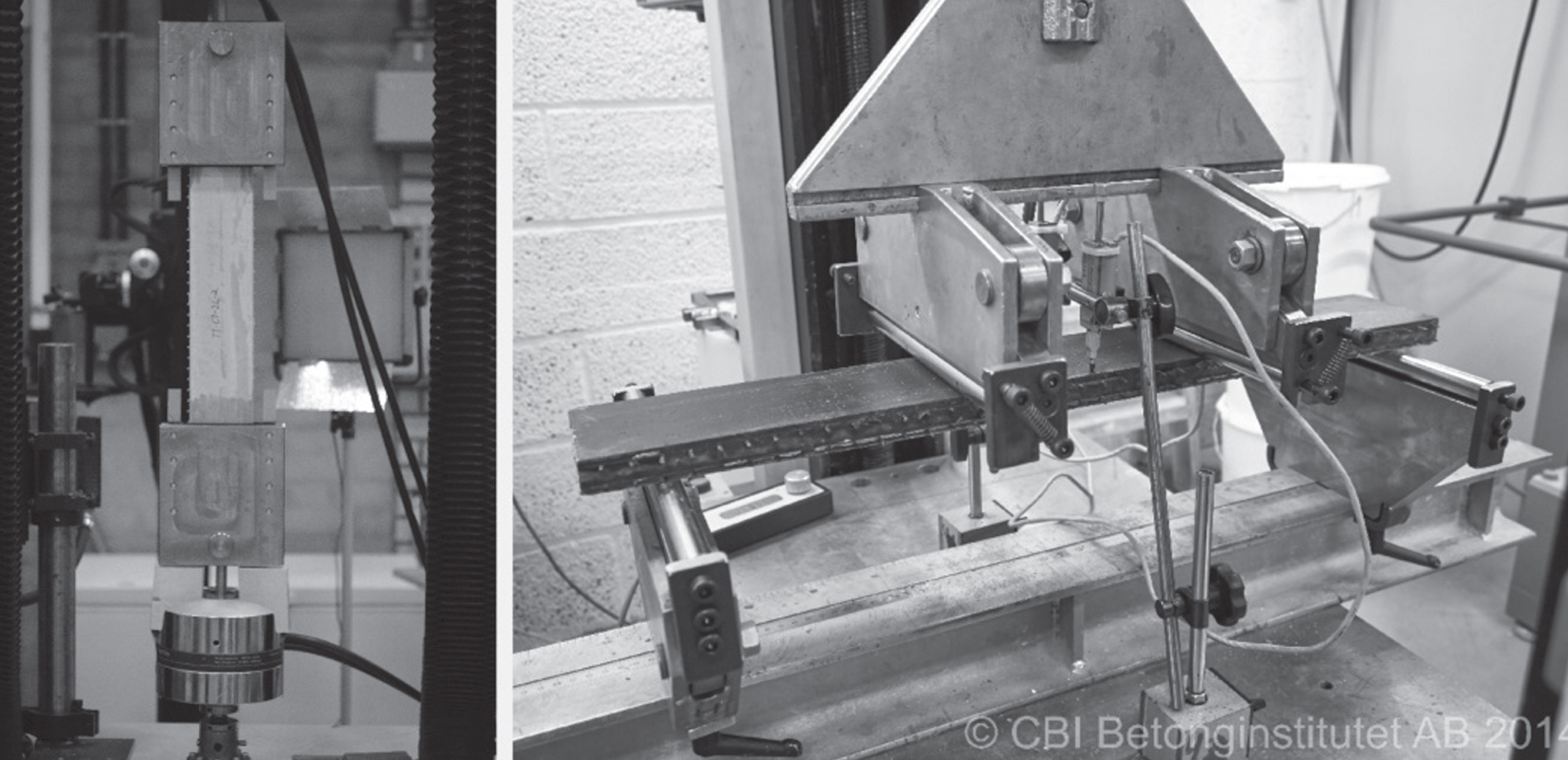 Setup for tensile (left) and flexural strength testing (right).