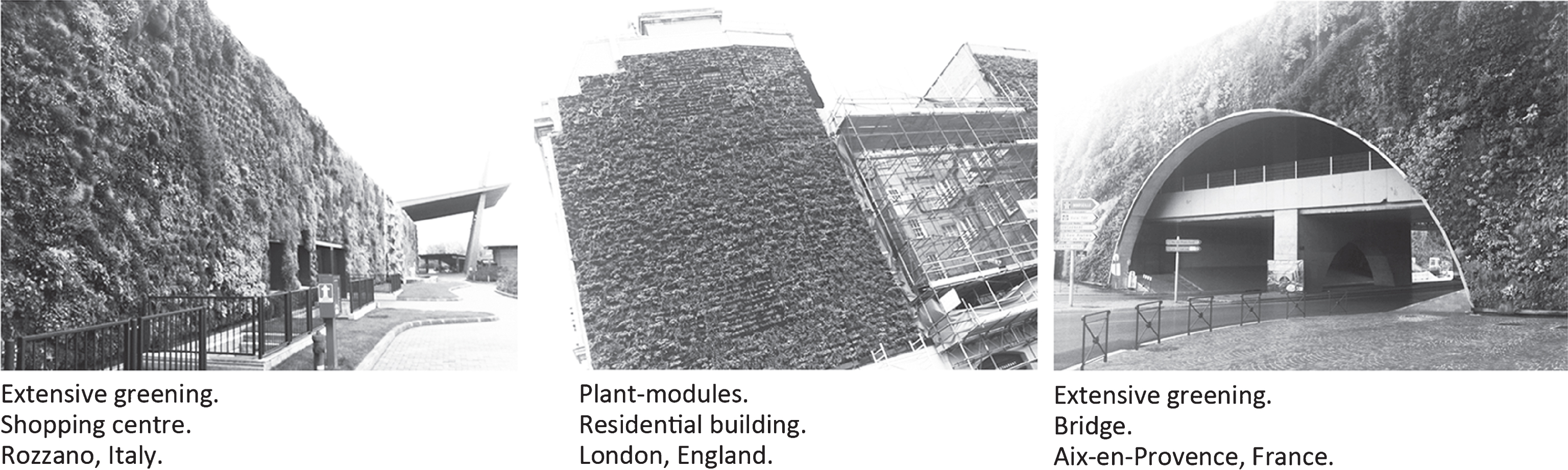 Examples of existing façade greening systems.