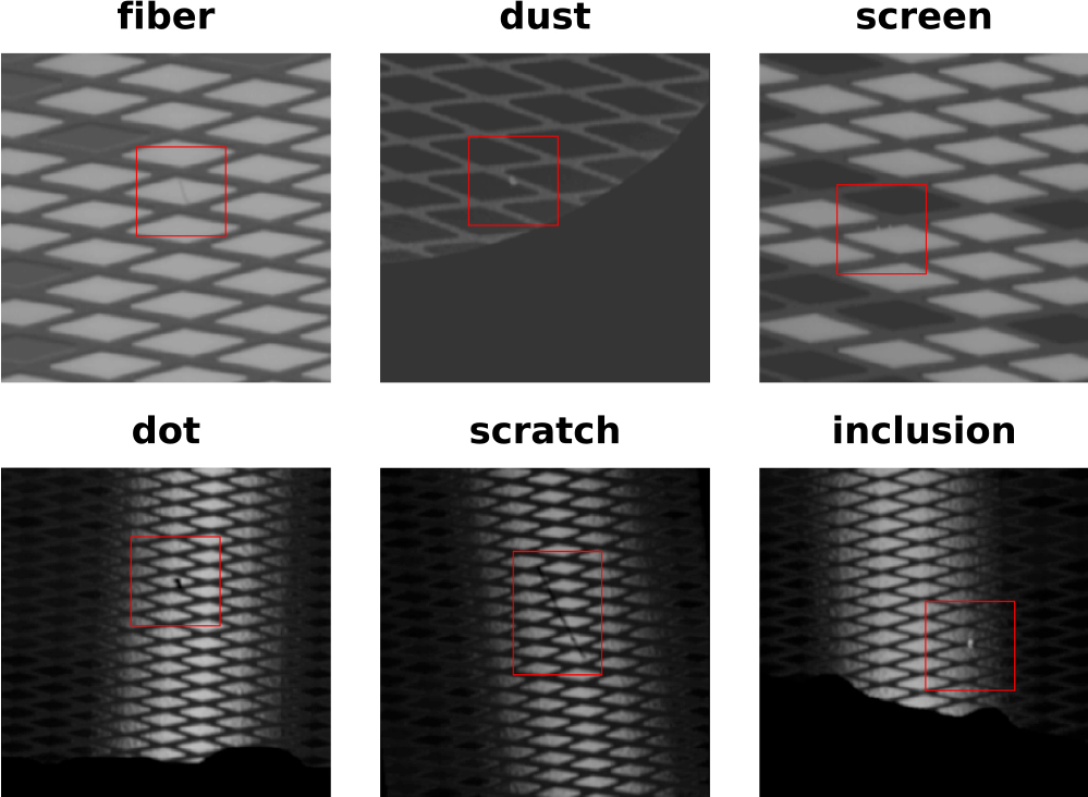 Synthetic generated defects on fault-free patches of LSM-1 (top row) and ASM (bottom row). Hyperparameters were chosen to mimic punctual and elongated “real” defects as shown in Fig. 2.