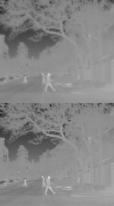 Unsharp masking. Top: initial thermal image f, bottom: deblurred image f1.