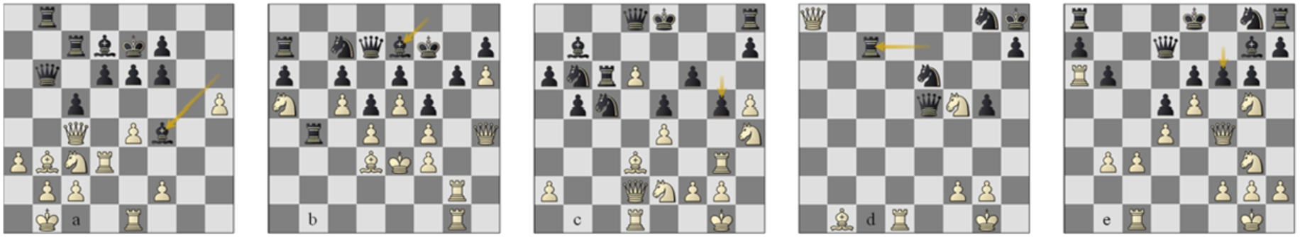 (a) Game 18, position 26w; (b) g60 p150w; g78 (c) p27w and (d) p63w; g92 p22w.