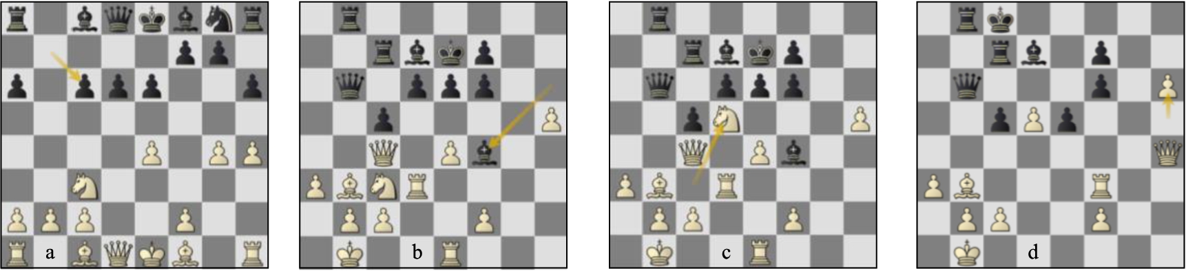 Game 18 St-Lc (a) p9w, (b) p26w, (c) p26b, (d) p31b.