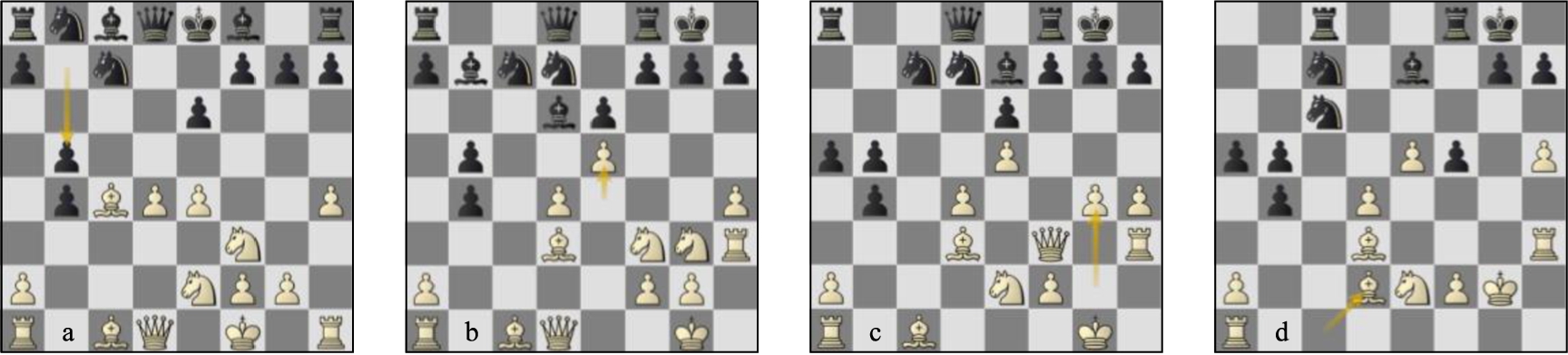 Game 77 Lc-St (a) p13w, (b) p17b, (c) p20b, (d) p27b.