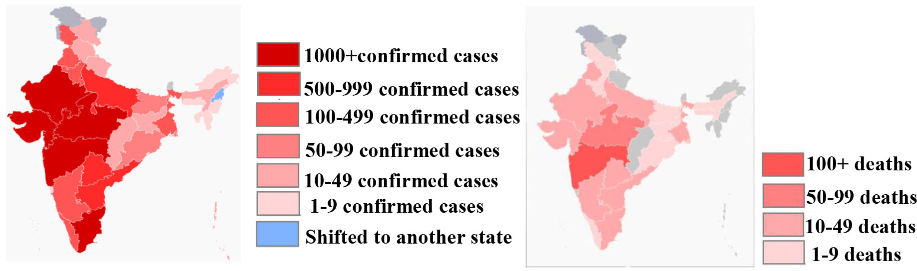 Map of coronavirus pandemic in India33https://en.wikipedia.org/wiki/2020_coronavirus_pandemic_in_India.. 
			