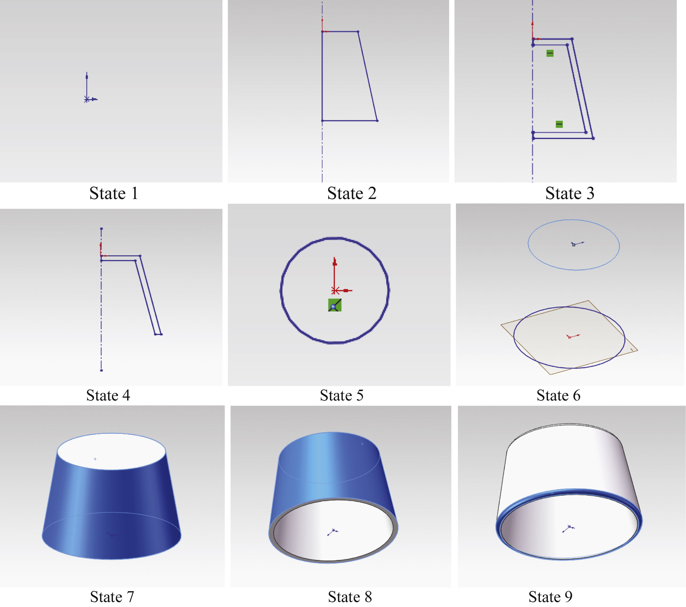 Nine design states for lamp shade.