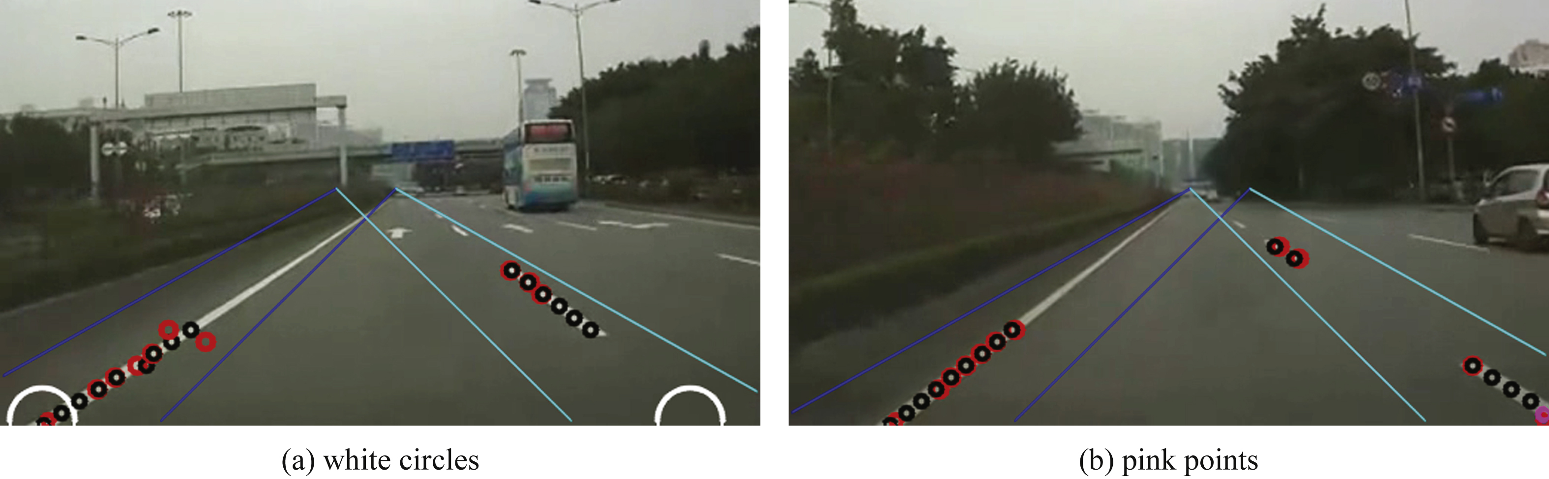 The intersections of lane and image edge that had not been originally detected.