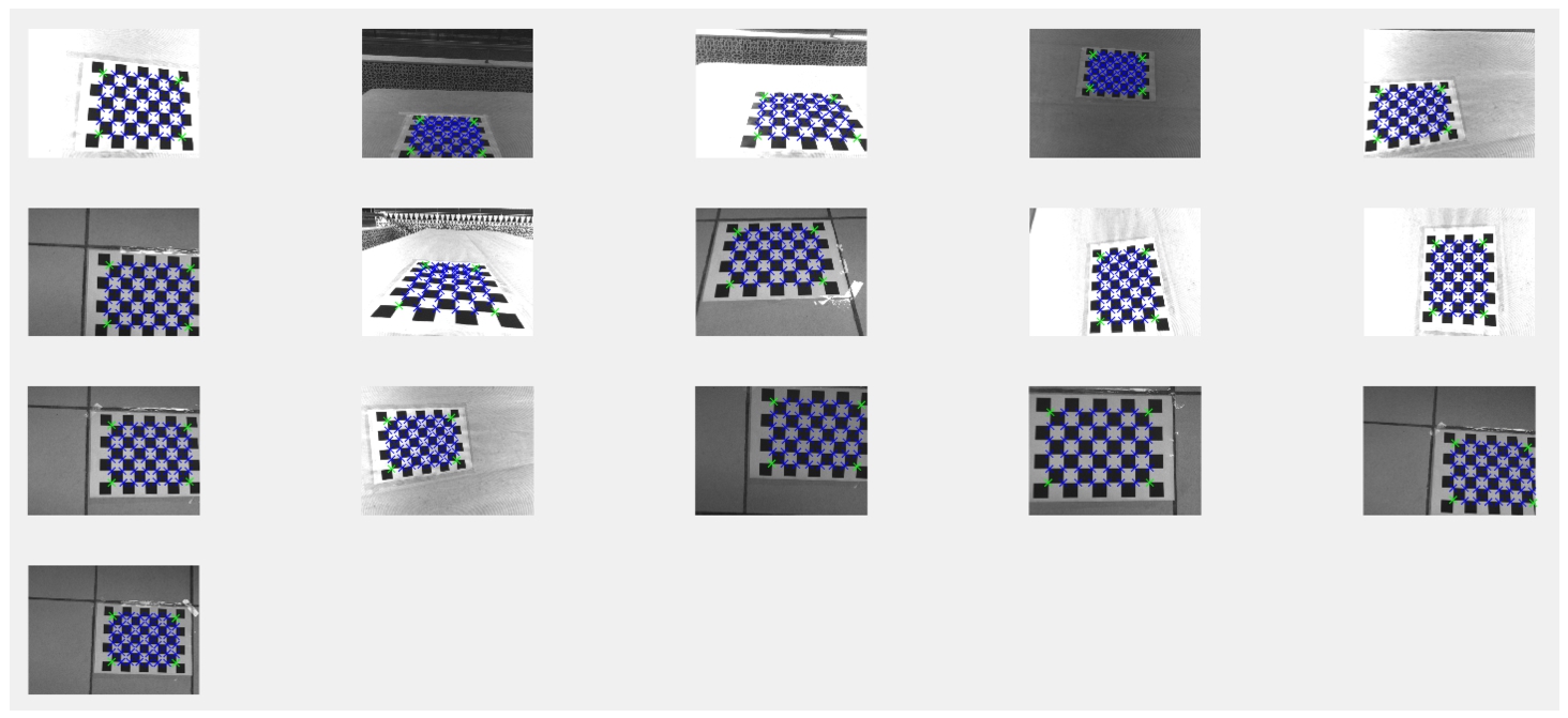 Test checkerboard images with corrected barrel distortion in GRE band.
