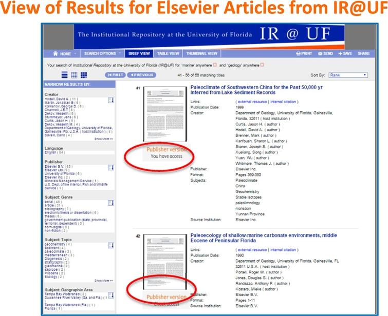 View of Results for Elsevier Articles from IR@UF.