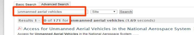 Screenshot from AIAA, retrieved February 7, 2019 from https://www.aiaa.org/search-results?Keywords=unmanned%20aerial%20vehicles, Screenshot by author.