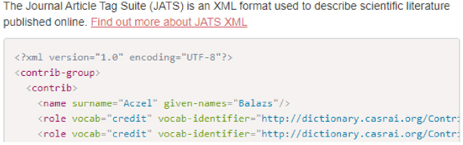 A snippet of the JATS-XML output created with tenzing.