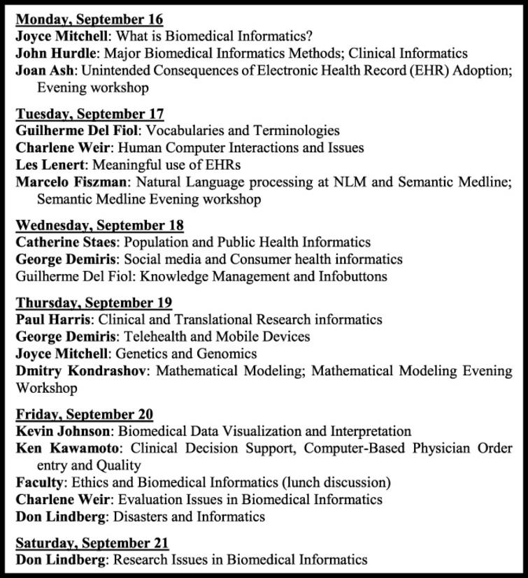 Lectures for the fall 2013 session of the course.