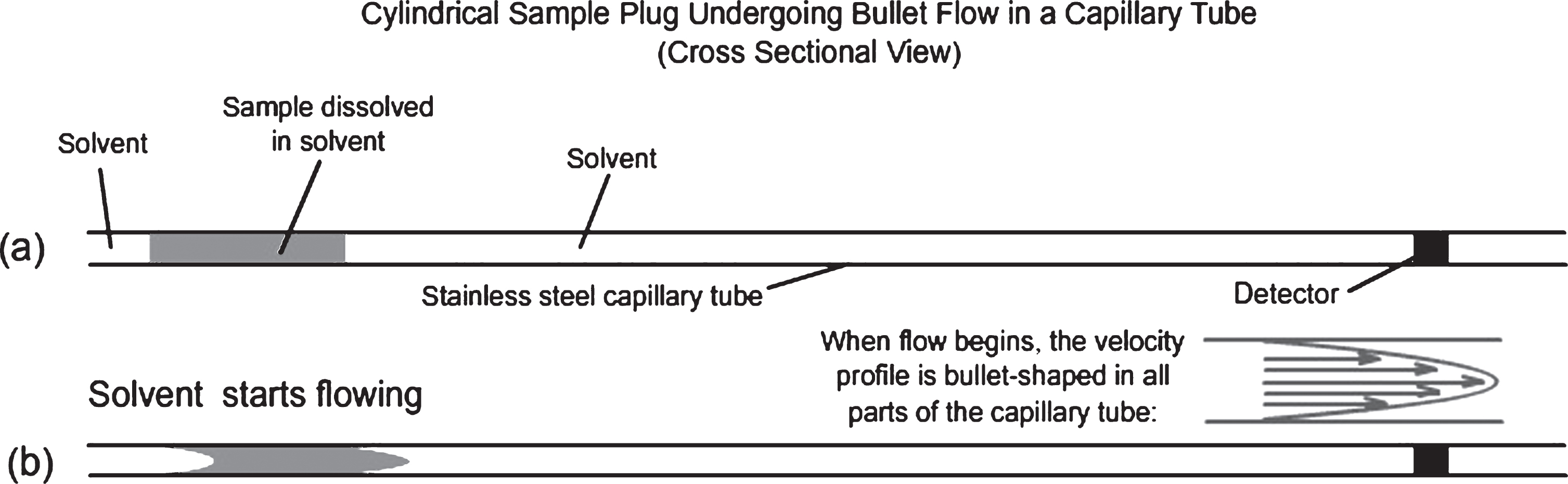 Sketches of the axial cross section of the capillary tubing and injected sample.