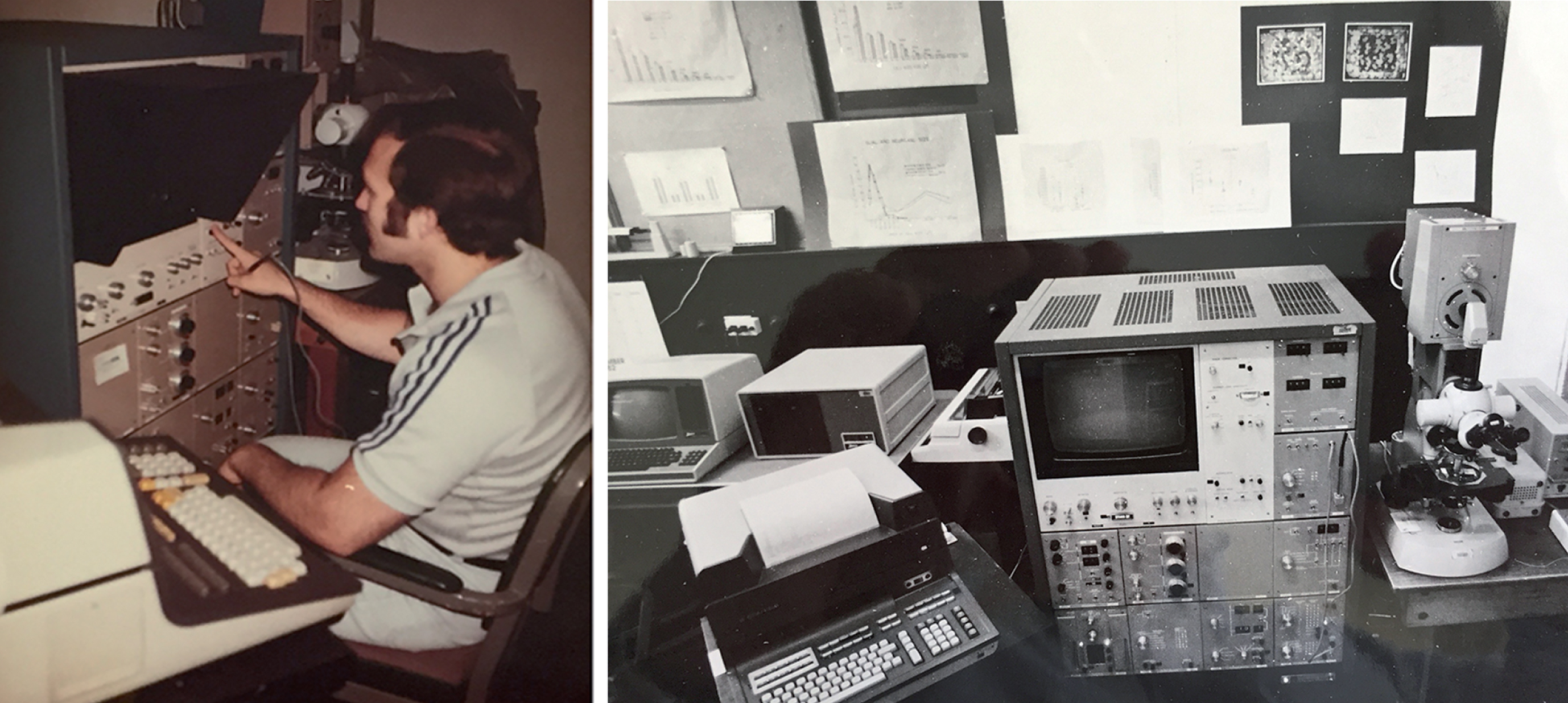 The era of neuronal quantification in early 1980s. Richard DeTeresa operating the newly acquired Quantimet image analyzer at the Einstein in the Bronx.