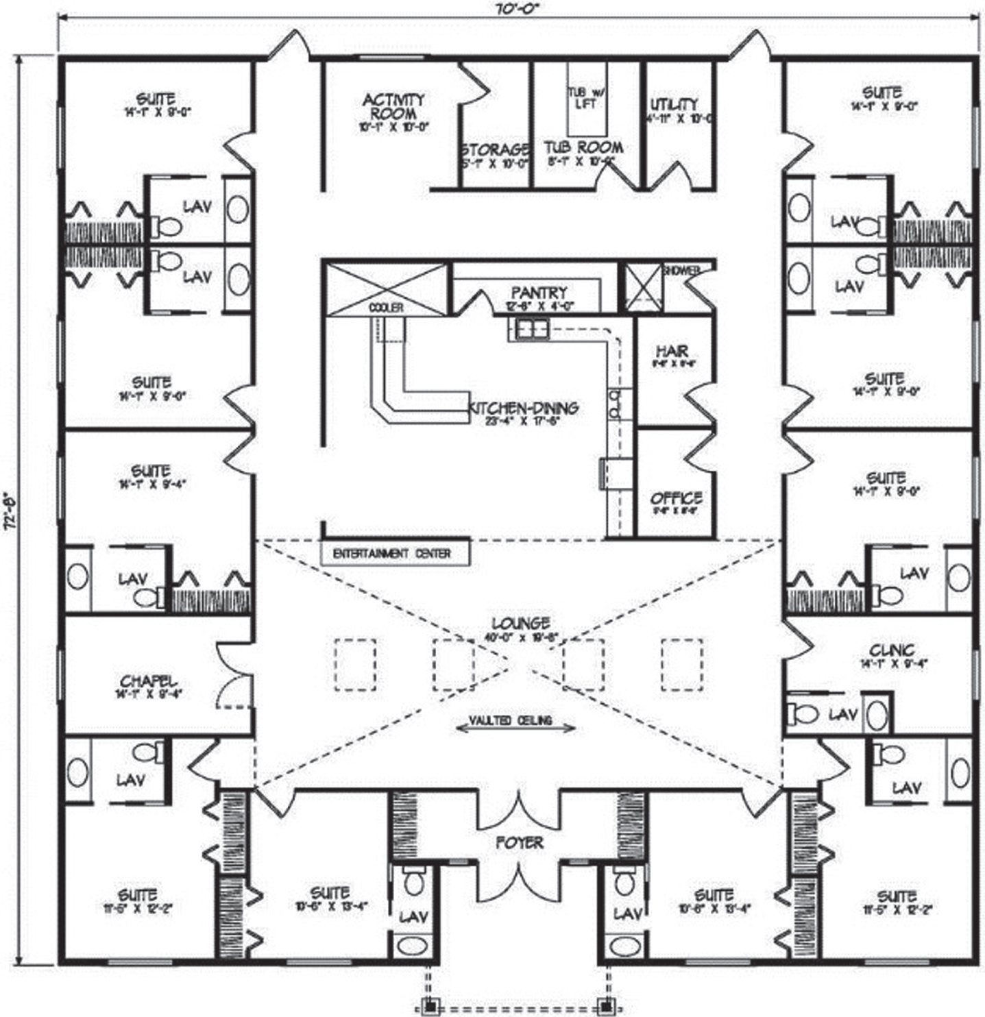 A floor plan with central hearth area to aid in wayfinding. Reprinted from Google Free Images.