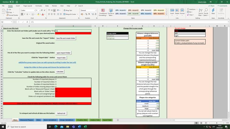 Starting with our custom Excel tool. Screenshot of the worksheet “Main” with different settings and customizable options. Image shows a new/fresh instance of the template in Microsoft Excel.