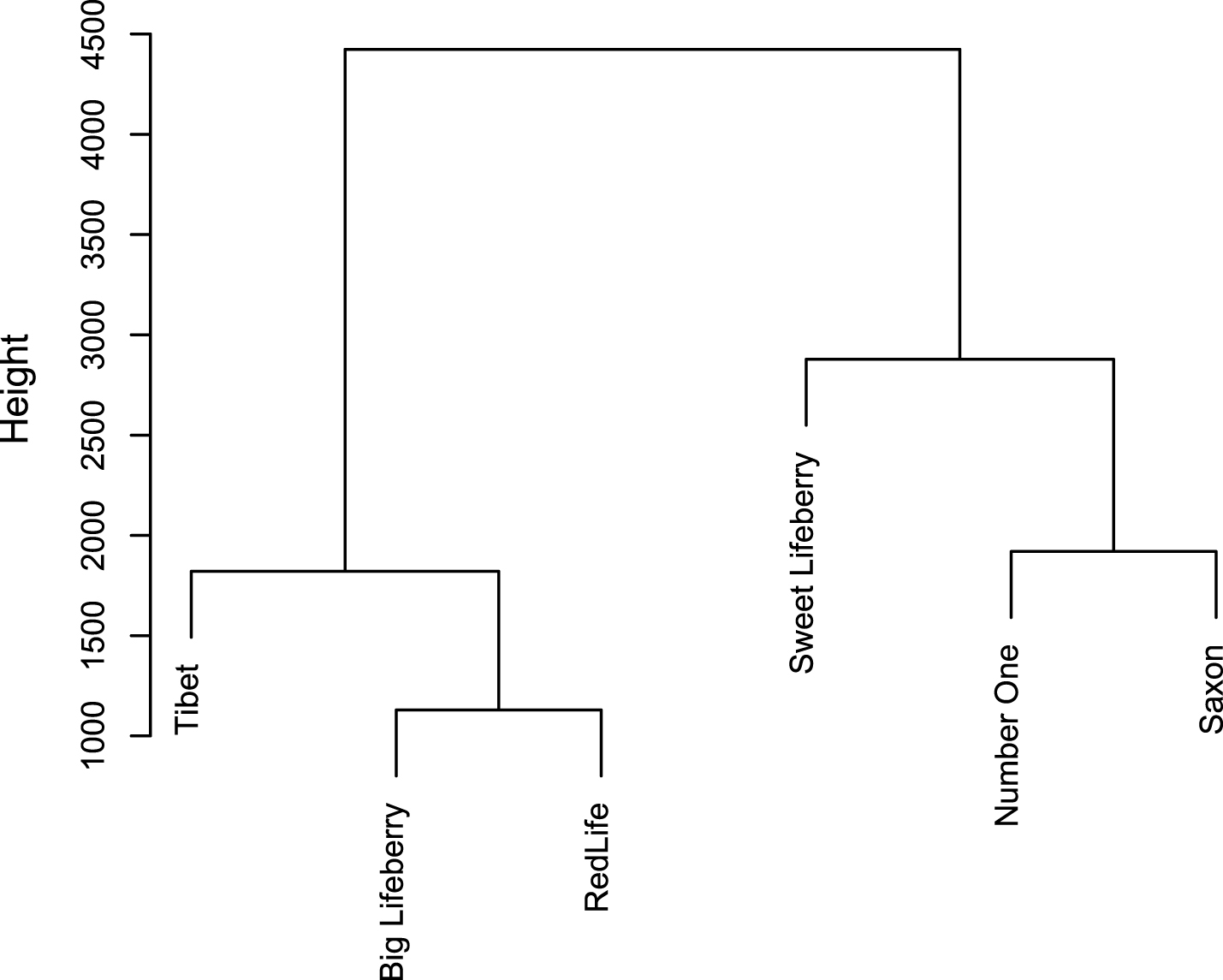 Cluster analysis with dendrogram representation of six goji cultivars.