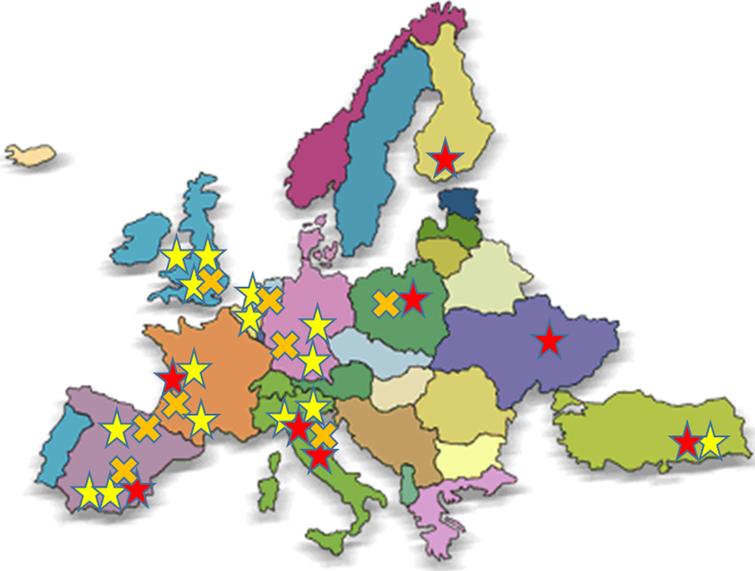Distribution of 8 public , 15 private  breeding and 8 biotechnological  programs now running in EU.