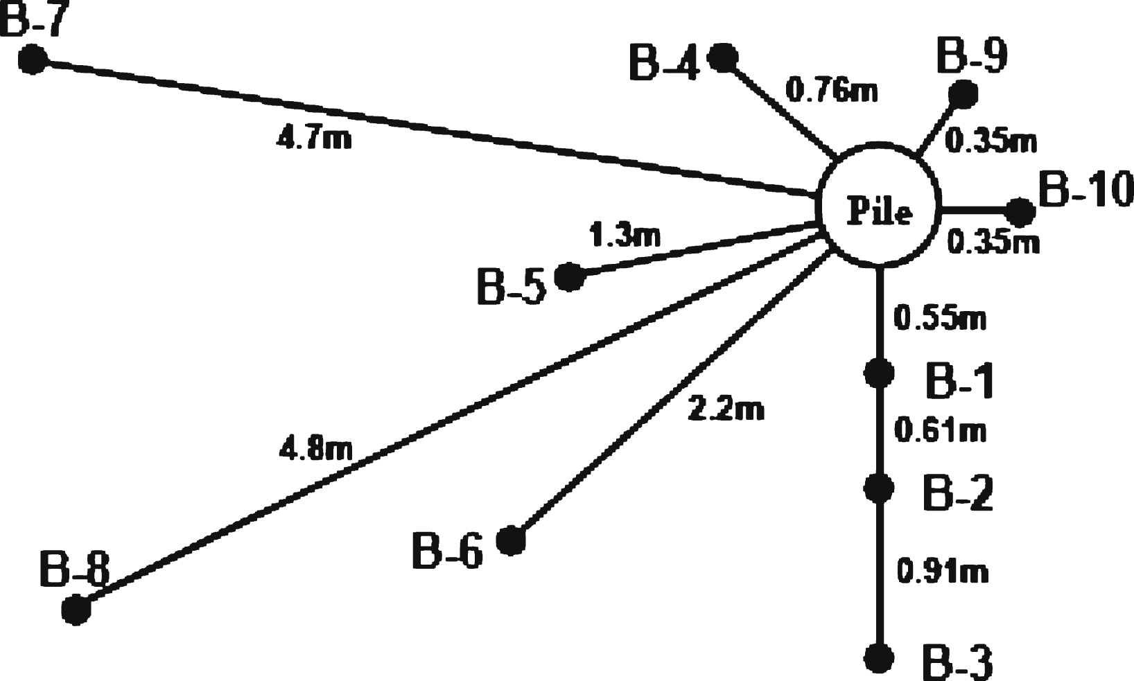 Borehole layout relative to pile location.