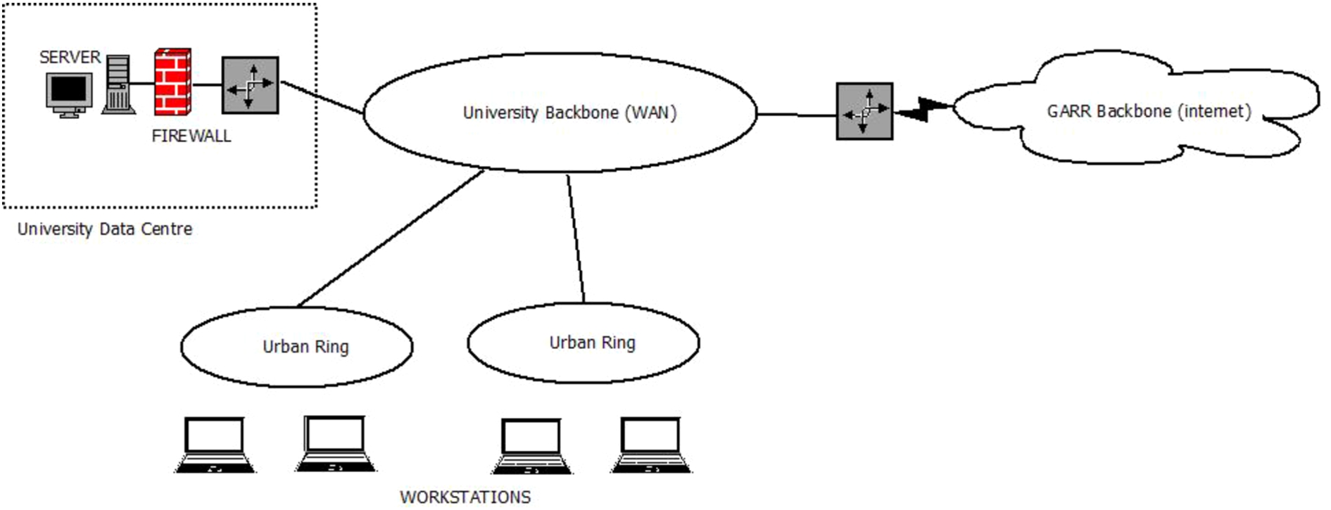 The university network: topology and components.