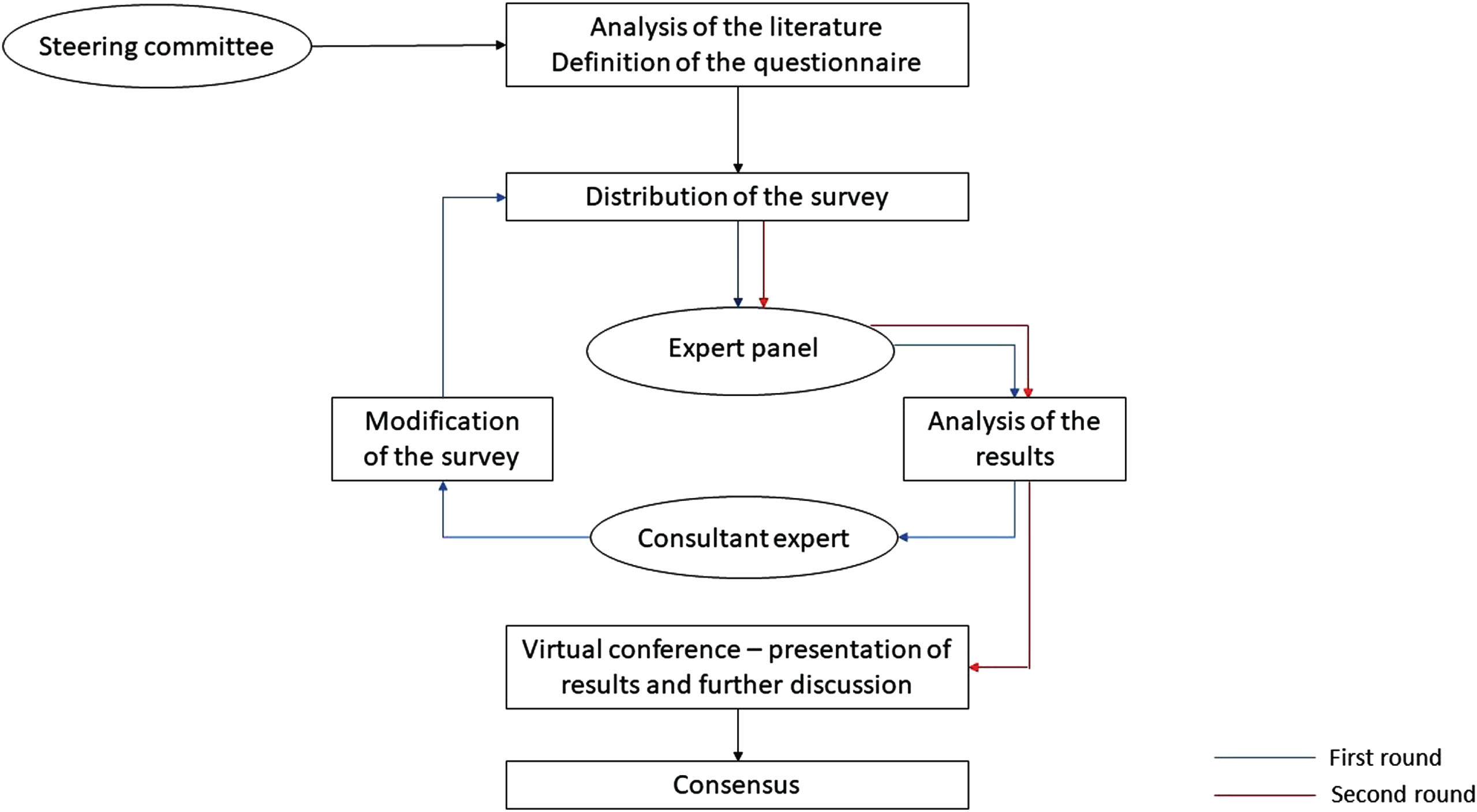 Flowchart of the modified Delphi method followed in the study.