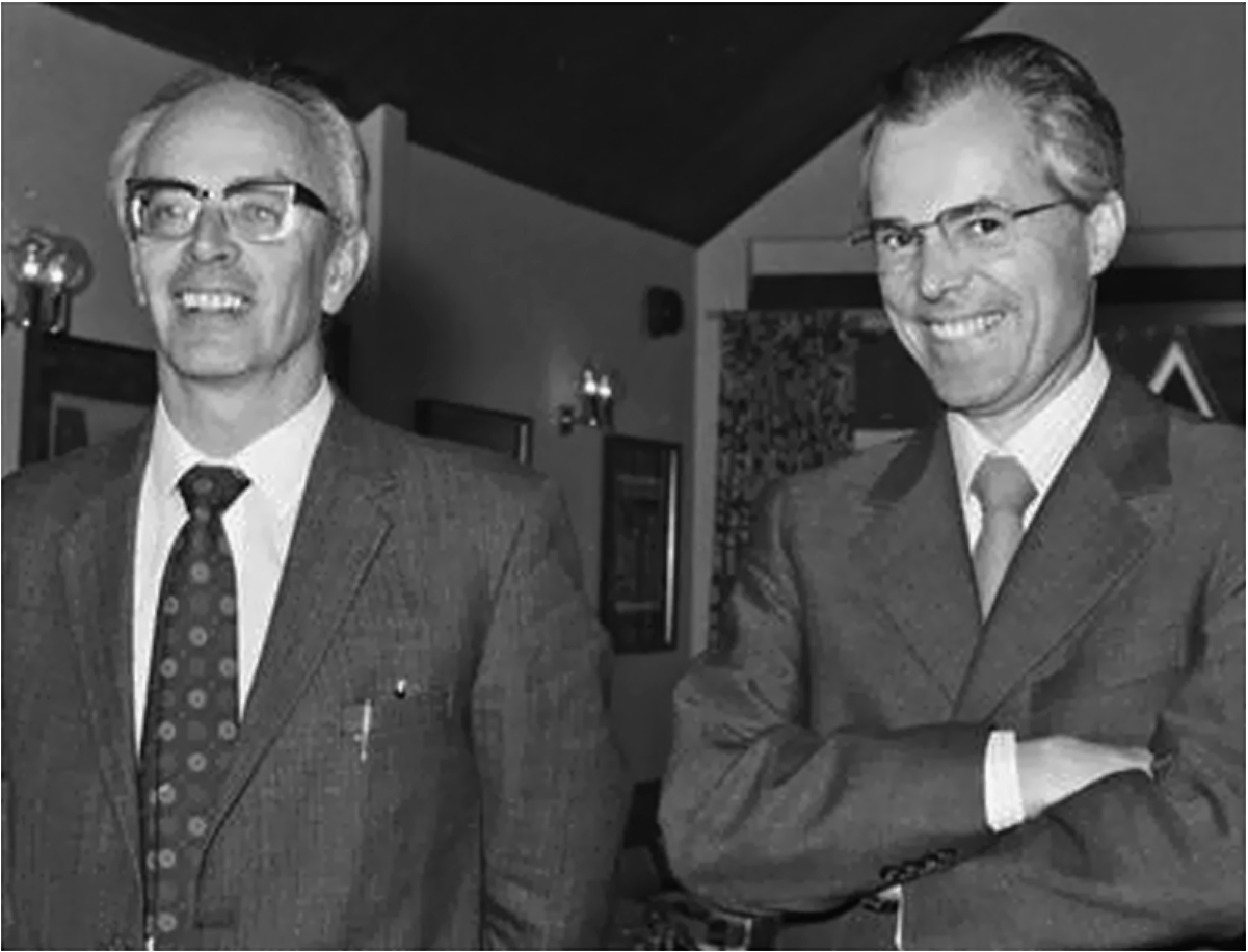Mike Lomer and Rudolf Mössbauer, ILL Directors (1974).
