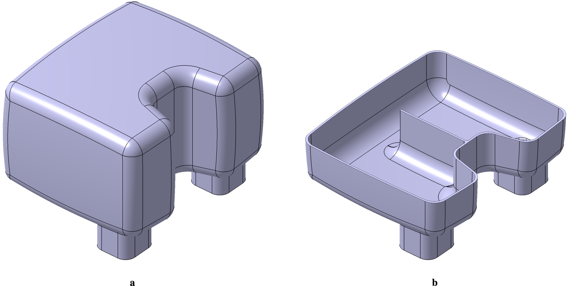 Design of LD2 moderator with rounded shape, developed by the engineering team. (A) full model. (B) horizontal cut.