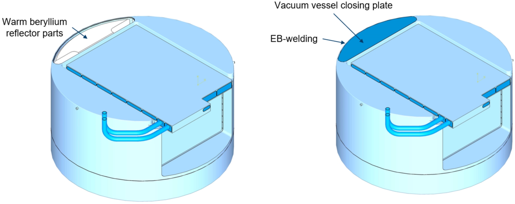 Assembly and EB-welding of the vacuum vessel (Be reflector segment above WP7 window A).