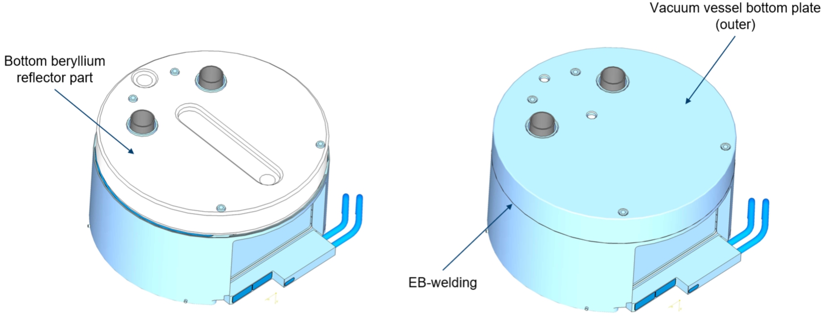 Assembly and EB-welding of the vacuum vessel (large Be reflector below the moderator).