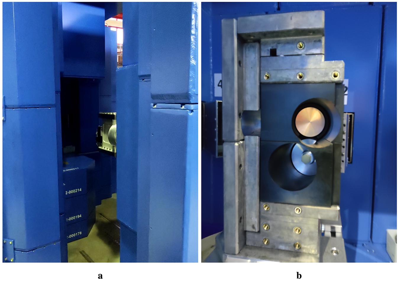 (A) opened modular biological shielding with target (b) example of the view of the TMR when the back lead panel of the reflector is removed for the cup exchange.